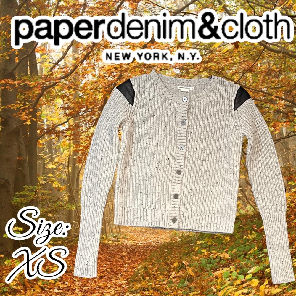 NEW Paper Denim & Cloth Beige Flecked Wool Button Up Cardigan Sweater